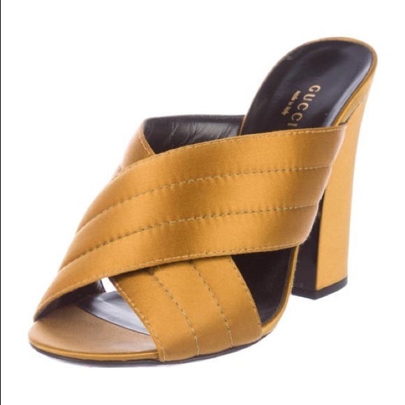 Gucci Webby Satin Mule Sandal Gold Yellow 34